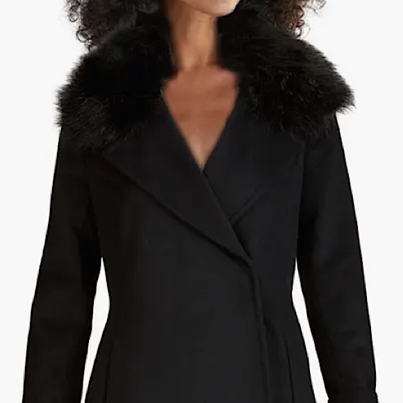 Cole Haan Signature Slick Wrap Coat with Faux Fur Trim - Picture 4 of 16
